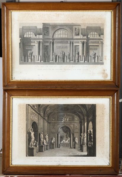 Sei stampe raffiguranti vedute del Museo Pio Clementino, XIX secolo  - Asta Antiquariato - Associazione Nazionale - Case d'Asta italiane