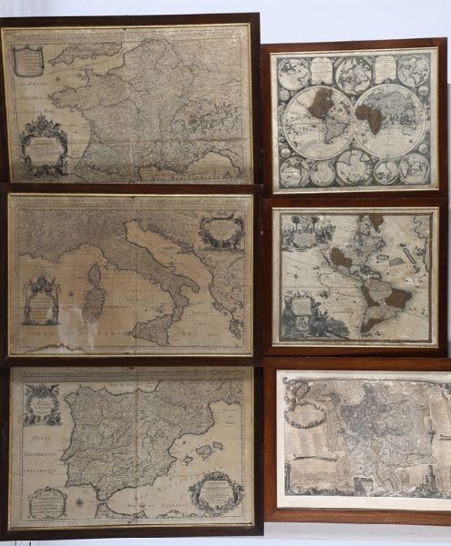 Undici incisioni raffiguranti cartine geografiche, XVIII secolo  - Asta Antiquariato - Associazione Nazionale - Case d'Asta italiane