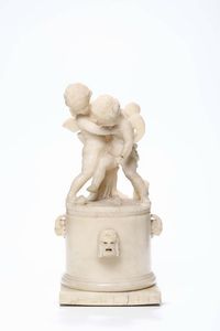 Gruppo in marmo scolpito con due amorini, XIX secolo  - Asta Antiquariato - Associazione Nazionale - Case d'Asta italiane