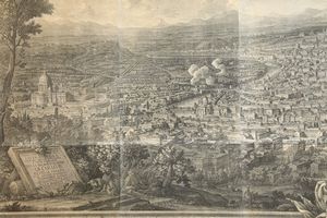 Stampa raffigurante prospetto della citt di Roma visto dal Monte Gianicolo, 1765  - Asta Antiquariato - Associazione Nazionale - Case d'Asta italiane