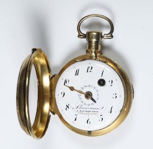 Orologio da tasca in argento dorato firmato Lemiraux con calendario, fine XVIII secolo  - Asta Antiquariato - Associazione Nazionale - Case d'Asta italiane