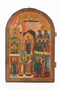 Icona in legno con Madonna e Santi, Russia XIX secolo  - Asta Antiquariato - Associazione Nazionale - Case d'Asta italiane