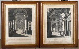 Quattro stampe raffiguranti vedute del Museo Pio Clementino, XIX secolo  - Asta Antiquariato - Associazione Nazionale - Case d'Asta italiane