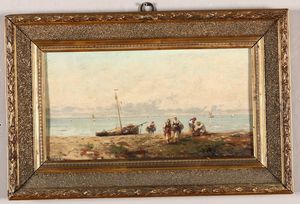 Coppia di dipinti con scene costiere  - Asta Antiquariato - Associazione Nazionale - Case d'Asta italiane