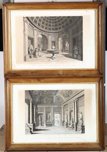Sette stampe raffiguranti vedute del Museo Pio Clementino, XIX secolo  - Asta Antiquariato - Associazione Nazionale - Case d'Asta italiane