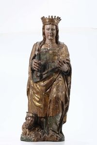 Figura di Santa con corona in legno policromo e dorato, scultore spagnolo o dellItalia meridionale del XVI secolo  - Asta Antiquariato - Associazione Nazionale - Case d'Asta italiane