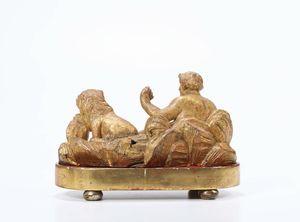 Allegoria del fiume Arno in legno scolpito e dorato, Toscana XVIII secolo  - Asta Antiquariato - Associazione Nazionale - Case d'Asta italiane