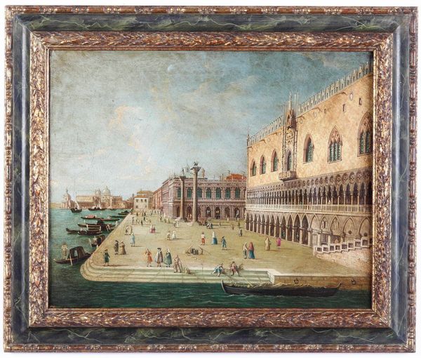 Scuola del XIX secolo Veduta di Palazzo Ducale a Venezia  - Asta Dipinti Antichi - Associazione Nazionale - Case d'Asta italiane