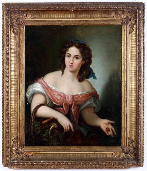 Scuola del XIX secolo Ritratto di giovane donna con cesto  - Asta Dipinti Antichi - Associazione Nazionale - Case d'Asta italiane