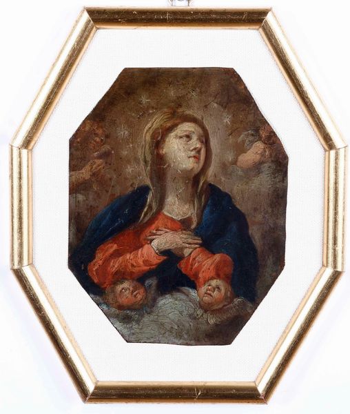Scuola Piemontese del XVII secolo Madonna orante  - Asta Dipinti Antichi - Associazione Nazionale - Case d'Asta italiane