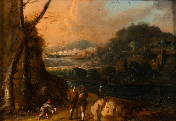 Scuola del XVIII secolo Paesaggi con scene di genere  - Asta Dipinti Antichi - Associazione Nazionale - Case d'Asta italiane