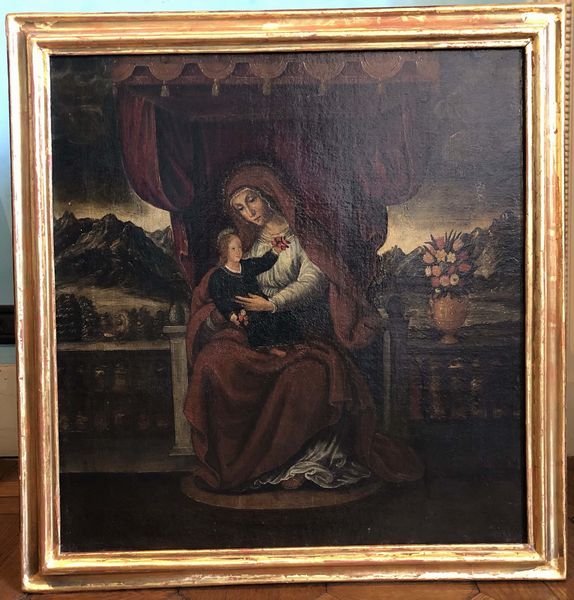 Scuola del XVII secolo Madonna in trono con Bambino  - Asta Dipinti Antichi - Associazione Nazionale - Case d'Asta italiane