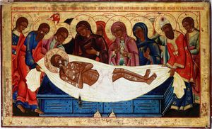 Icona raffigurante Compianto sul Cristo morto, Russia, XIX secolo  - Asta Dipinti Antichi - Associazione Nazionale - Case d'Asta italiane