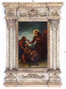 Scuola del XVII secolo Miracolo di un santo francescano  - Asta Dipinti Antichi - Associazione Nazionale - Case d'Asta italiane