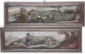 Scuola del XVIII secolo Paesaggi con pastori  - Asta Dipinti Antichi - Associazione Nazionale - Case d'Asta italiane