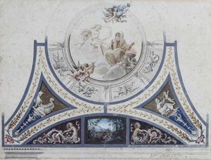 Scuola italiana della fine del XVIII secolo Studio di affresco e di interno  - Asta Dipinti Antichi - Associazione Nazionale - Case d'Asta italiane