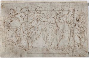 Scuola del XVI secolo Schizzo per soggetto religioso  - Asta Dipinti Antichi - Associazione Nazionale - Case d'Asta italiane