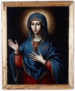 Scuola spagnola del XVII secolo Vergine Maria  - Asta Dipinti Antichi - Associazione Nazionale - Case d'Asta italiane