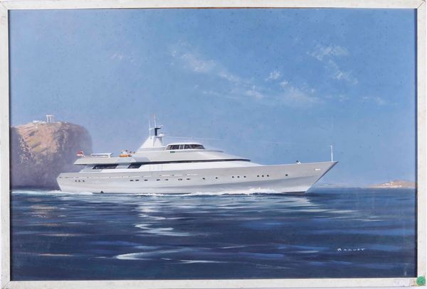 Dipinto raffigurante Yacht, a firma Baguet  - Asta Arte Marinara e Strumenti Scientifici - Associazione Nazionale - Case d'Asta italiane