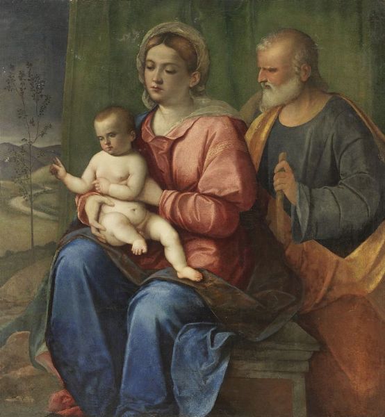 Giovanni Bellini (attr. a) : Sacra Famiglia  - Asta ARREDI E DIPINTI ANTICHI E UN'IMPORTANTE COLLEZIONE ROMANA - Associazione Nazionale - Case d'Asta italiane