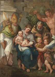 Paolo Caliari detto Paolo Veronese (cerchia di) - Madonna col Bambino, San Giuseppe e Santi