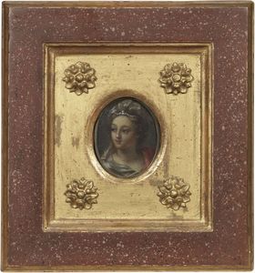 Ignoto XVII - XVIII secolo - Ritratto muliebre con diadema e collana di perle
