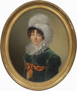 Scuola francese prima met del XIX secolo - Ritratto di signora con cappello di piume