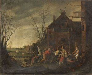 Scuola fiamminga del XVII secolo - Scena di paese