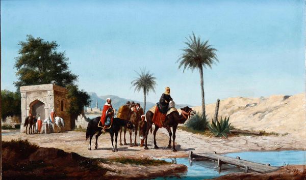 Scuola orientalista del XIX secolo Gruppo di arabi a cavallo presso un canale  - Asta Dipinti del XIX e XX Secolo - Associazione Nazionale - Case d'Asta italiane