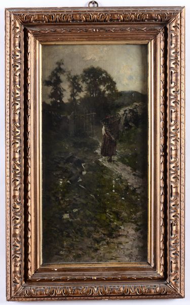 ,Achille Formis Befani : Paesaggio con figura, 1890-1900 ca.  - Asta Dipinti del XIX e XX Secolo - Associazione Nazionale - Case d'Asta italiane