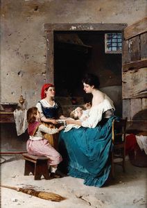 ,Francesco Peluso - Scena domestica, madre con bambini