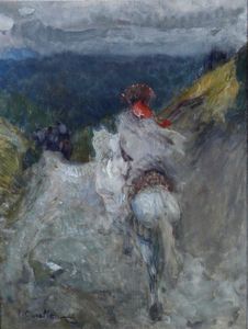 ,Vittorio Cavalleri - Strada con figura a cavallo