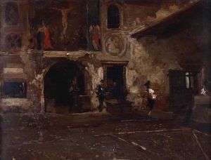 ,Mosè Bianchi - Facciata di chiesa con affreschi
