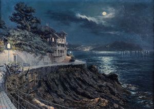 ,Giuseppe Arigliano - Veduta notturna dalla passeggiata di Nervi al chiaro di luna