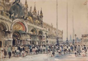 ,Giulio Falzoni : Veduta di Piazza San Marco  - Asta Dipinti del XIX e XX Secolo - Associazione Nazionale - Case d'Asta italiane