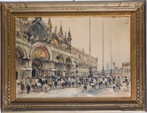 ,Giulio Falzoni : Veduta di Piazza San Marco  - Asta Dipinti del XIX e XX Secolo - Associazione Nazionale - Case d'Asta italiane