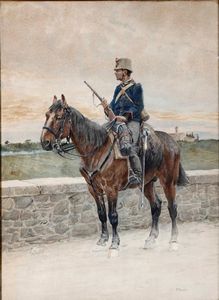 ,Ruggero Panerai : Soldato a cavallo  - Asta Dipinti del XIX e XX Secolo - Associazione Nazionale - Case d'Asta italiane