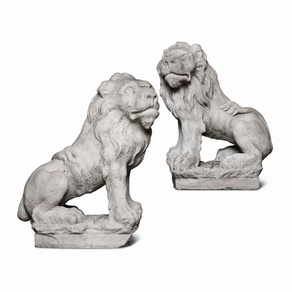 Coppia di leoni in marmo. Scultore del XIX secolo  - Asta Scultura del XIX e XX secolo - Associazione Nazionale - Case d'Asta italiane