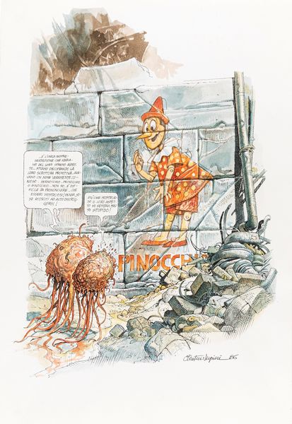 ,Serpieri Paolo Eleuteri : Pinocchio post apocalittico  - Asta Fumetti: tavole e illustrazioni originali - Associazione Nazionale - Case d'Asta italiane
