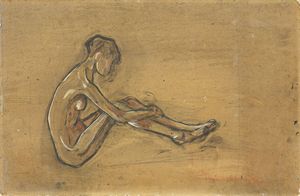 Ignoto pittore della Secessione tedesca inizio XX secolo - Nudo di donna assiso