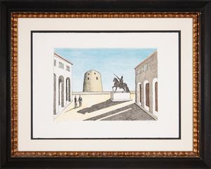 ,GIORGIO DE CHIRICO : Piazza d'Italia con statua equestre  - Asta Asta di arte moderna e contemporanea - Associazione Nazionale - Case d'Asta italiane