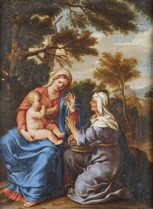 ARTISTA EMILIANO DEL XVII SECOLO - Madonna con Bambino e Sant'Anna