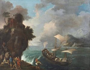 ARTISTA FIAMMINGO DEL XVII SECOLO - Apostoli in barca con Cristo nella burrasca nel mare di Galilea