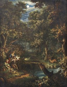 COLOMBO GIOVANNI BATTISTA (1717 - 1793) - La caccia al cervo di notte