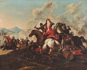 ARTISTA DEL XVIII SECOLO - Battaglia tra cavalieri turchi e cristiani