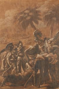 SABATELLI GIUSEPPE (1813 - 1843) - Attribuito a. Dario trovato morto Alessandro lo onora e lo copre con il suo manto