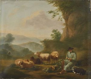 ARTISTA DEL XVIII SECOLO - Paesaggio con pastore e pecore