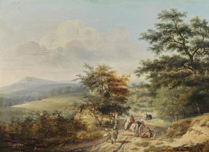 ARTISTA DEL XVIII-XIX SECOLO - Paesaggio con personaggi e animali