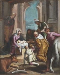 NEGRETTI DETTO PALMA IL GIOVANE JACOPO (1548 - 1628) - Cerchia di. Adorazione dei magi