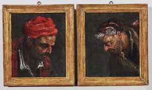 ARTISTA VENETO DEL XVI-XVII SECOLO - Coppia di dipinti raffiguranti ritratti di popolani